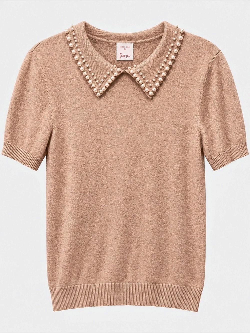 Luna Pearl Collar Short Sleeve Top in Pink Size XL Like New